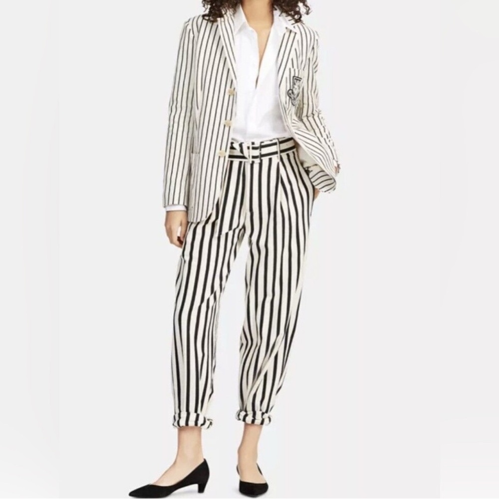 NEW Polo Ralph Lauren Striped Black and Cream Wide Leg Women's Slacks size 8